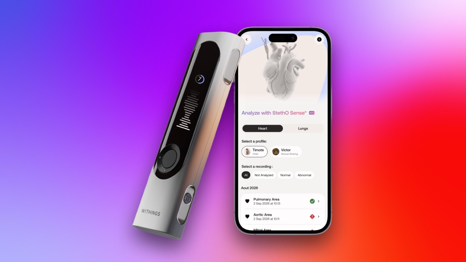Withings BeamO Adds AI Heart and Lung Analysis via StethO Sense - Withings BeamO StethO Sense